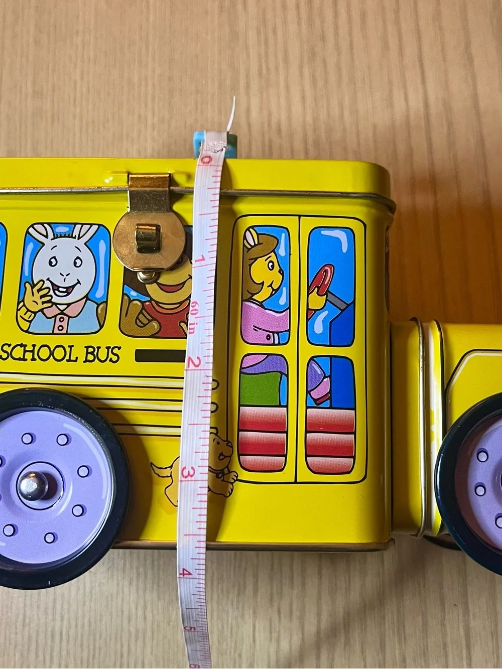Vintage PBS Kids Arthur School Bus Yellow Tin Coin Bank - 1998 Marc Brown